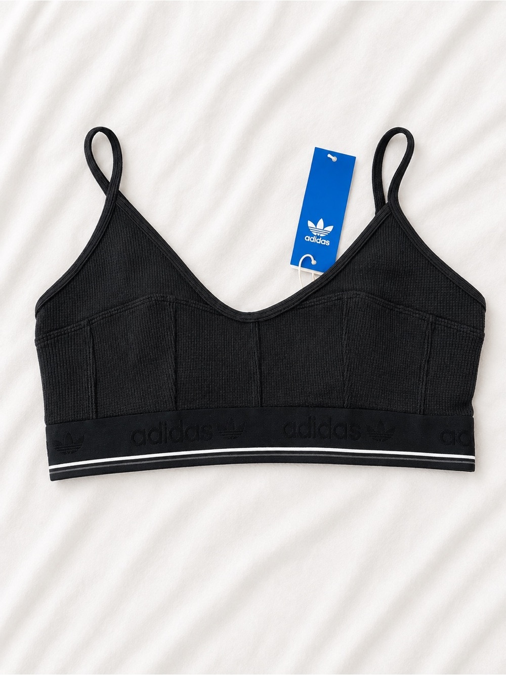 Adidas Black Ribbed Logo Sports Bra/Bralette